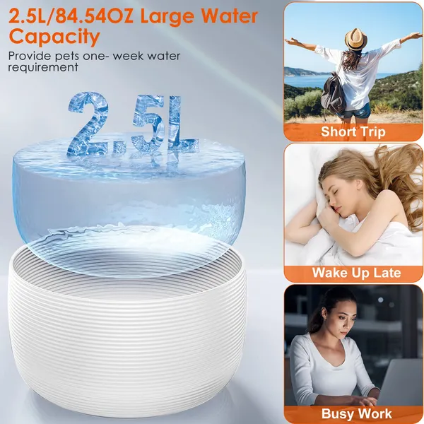2.5L Pet Water Fountain with 7 Pack Replaceable Filters