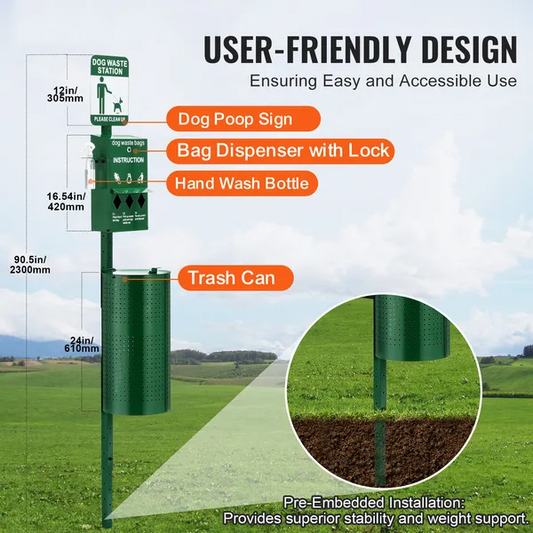 Dog Waste Station with Hand Wash Bottle
