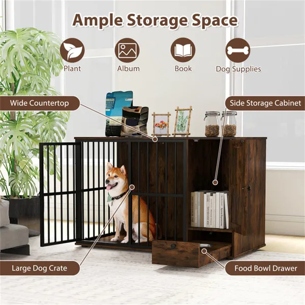 2-in-1 Furniture Style Dog Crates - Coffee