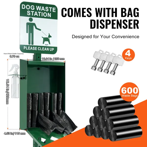 Dog Waste Station with Hand Wash Bottle