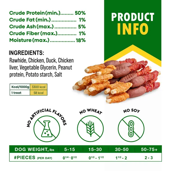 Triple Flavor Rawhide Dog Treats