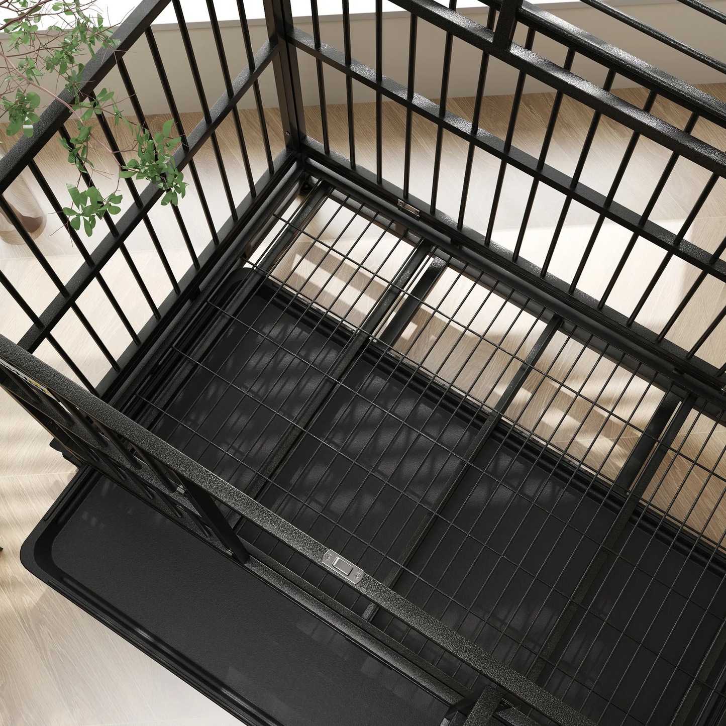 48" Heavy Duty Dog Crate Metal Cage with Lockable Wheels