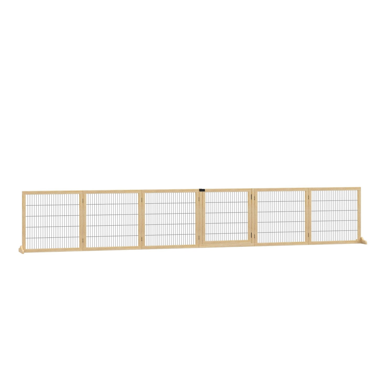 6-Panel Natural Wood Folding Freestanding Dog Gate
