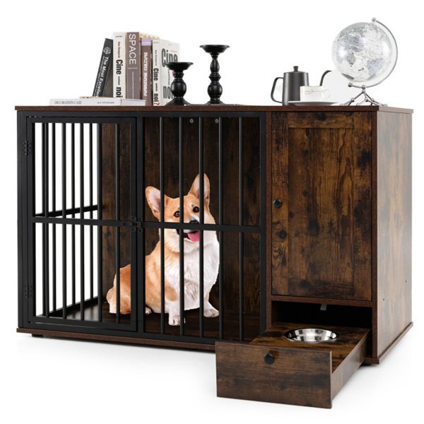 2-in-1 Furniture Style Dog Crates - Coffee