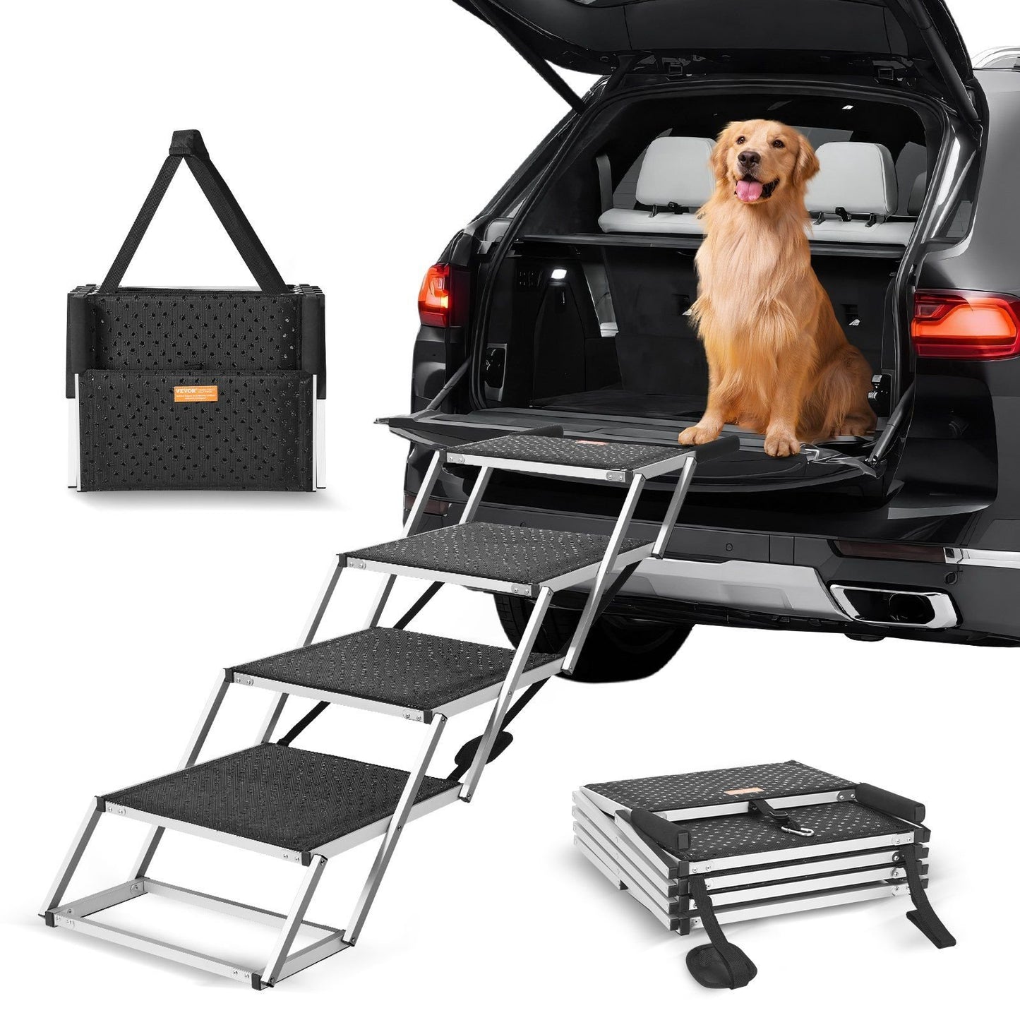 4-step Aluminum Folding Dog Steps - 250 lbs