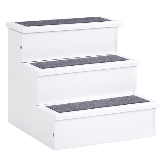 3-Step Wooden Carpeted Non Slip Dog Stairs - White