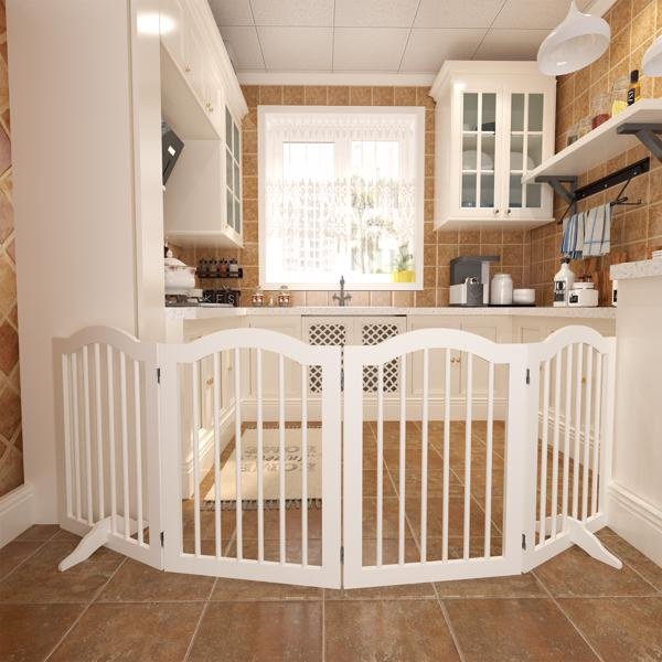 80" x 27.5" Arched Folding Freestanding Dog Gates - White