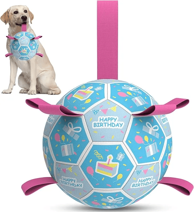 Dog Fetch Toys - 8" Soccer Ball with Straps